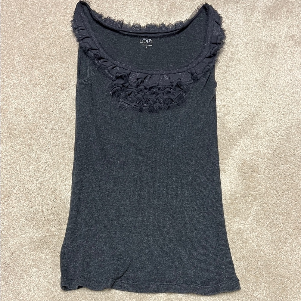 LOFT Women's Charcoal Ruffle Tank Top